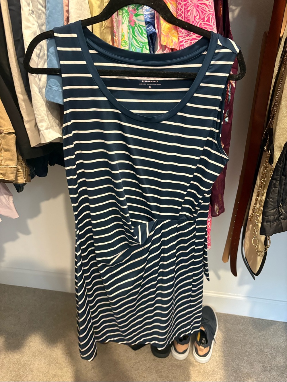 Vineyard Vines Navy and White Striped Sleeveless Twist-Waist Dress